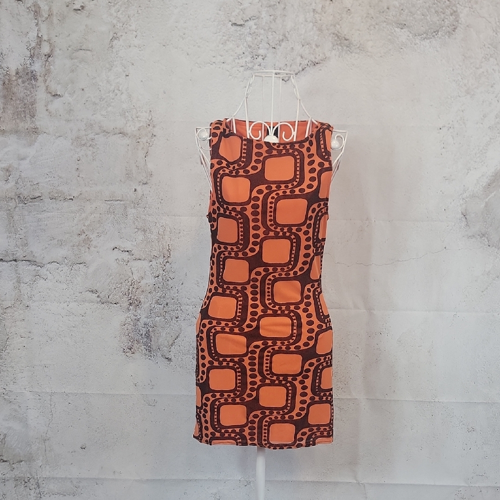 Urban Outfitters Phoebe Geometric Orange and Black Mini Dress Womens Size S